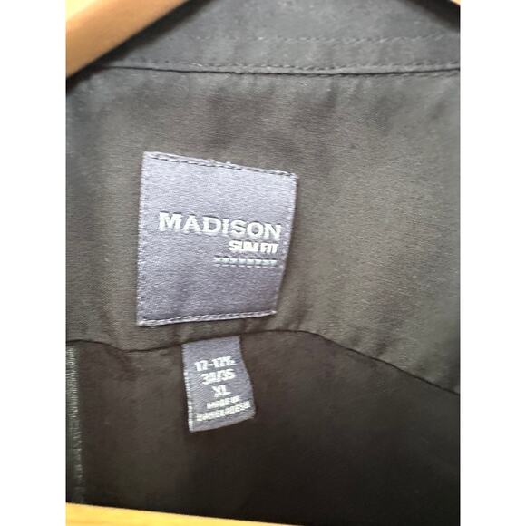 Madison Slim Fit Black Button Down Long Sleeve Shirt Men's Size XL 17-17.5 34/35 - Picture 4 of 5